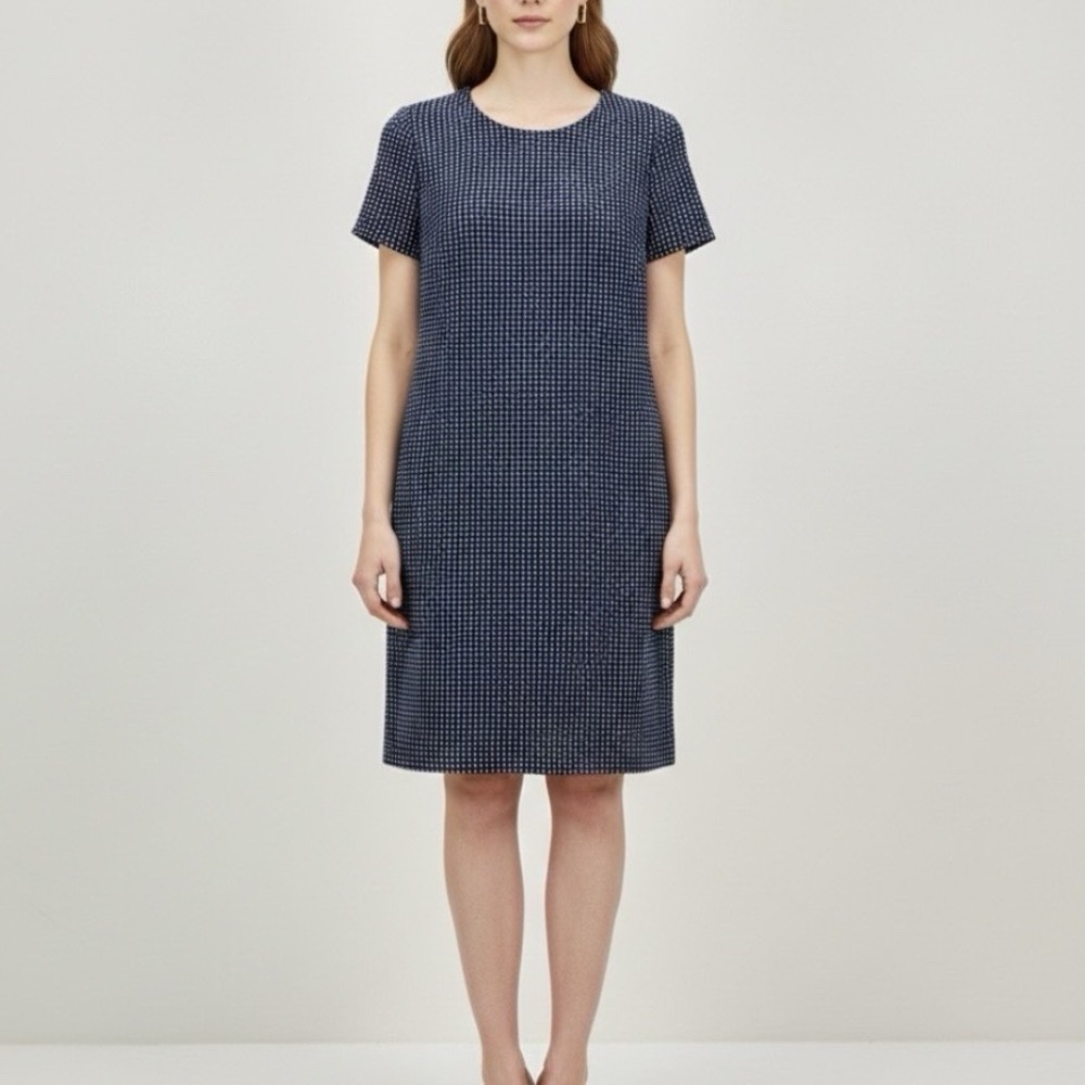 Calvin Klein Navy Blue‎ Tweed Short Sleeve Shift Dress Size 10 - Picture 2 of 11